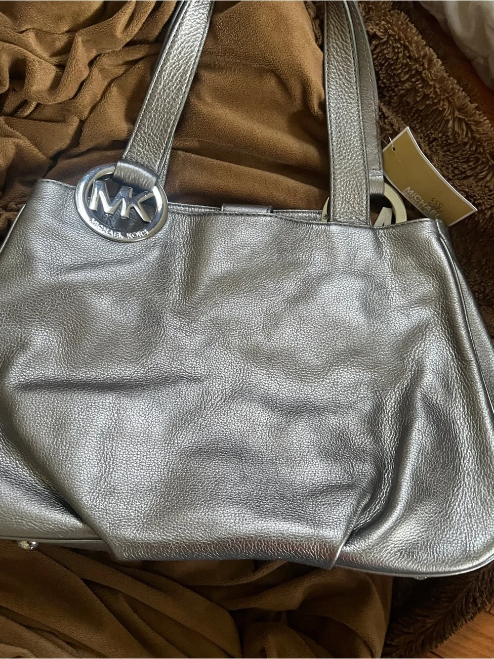 Michael Kors Metallic Gunmetal Leather Fulton Tote